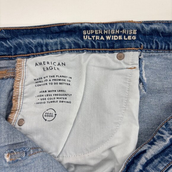 AE Dreamy Drape Super High-Rise Ultra Wide-Leg Jeans Distressed 5 Pocket Sz 20 - Picture 3 of 13